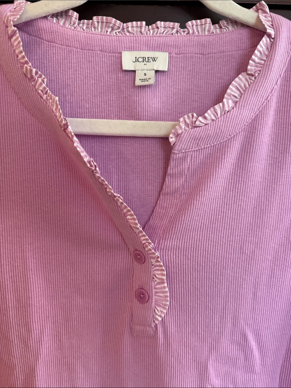 J. Crew Pink Ribbed Sleeveless Tank with Ruffle Trim